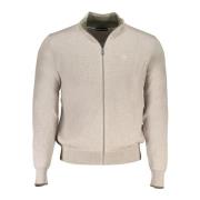 Beige Langærmet Lynlås Cardigan Broderet