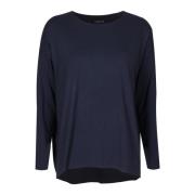 Navy LS Top med High-Low Hem