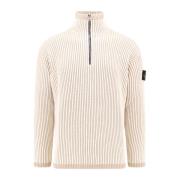 Ribbet uld halv lynlås sweater