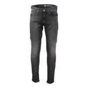 Sort Denim Slim Jeans med Broderi