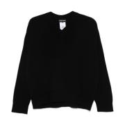 Sort Finstrikket V-hals Sweater