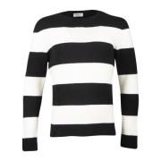 Stribet rund hals sweater sort