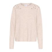 Elegant Strik Pullover Creme Melange