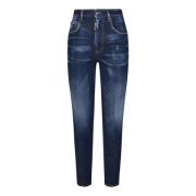 Blå Skinny Jeans med Distressed Detaljer