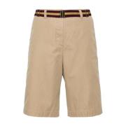 Beige Bomuld Gabardine Elastisk Talje Shorts