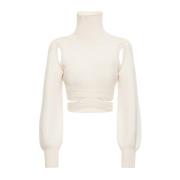 Ribbet Uld Blandet Crop Sweater