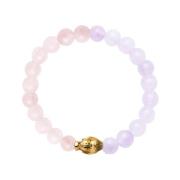 Womens Wristband with Amethyst Lavender, Rose Quartz and Gold Buddha