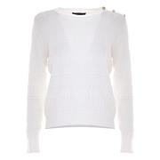 Ribstrikket Jumper med Dekorative Knapper