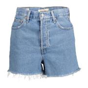 Blå Dame Denim Shorts Frynset Kant