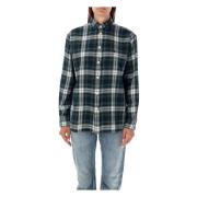 Ternede Flannel Skjorte Navy Hvid Grøn