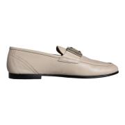 Beige Læder Logo Plaque Loafers