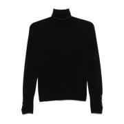 Sort Strikket Rullekrave Sweater