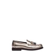 Metallic Læder Loafers med Tassel Kæde