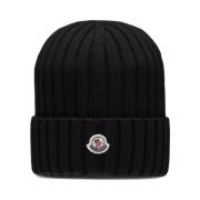 Sort Ribstrikket Beanie Hat