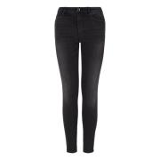 Sort Denim Skinny Jeans med Logo Broderi