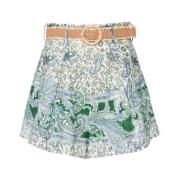 Grøn Paisley Linned Tuck Shorts