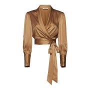 Satin Wrap Bluse med Shawl Krave