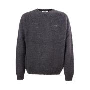 Antracit Crew-neck Sweater med Logo Broderi