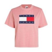 Pink kortærmet T-shirt med flagbadge