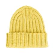 Gul Cashmere Ribstrikket Beanie Hat