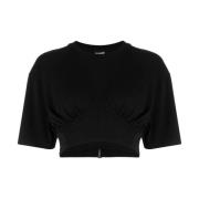 Sort Draperet Detaljer Crew Neck T-shirt