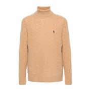 Beige uld-kashmir turtleneck sweater