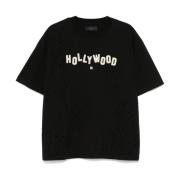 Sort Bomuld Jersey T-shirt med Hollywood Patch