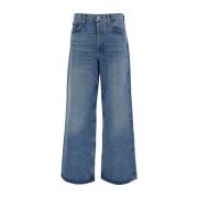 Bredbenet Denim Jeans med Kontraststikninger