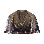 Gylden Metallic Crop Top med V-hals