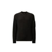 Ribbet rund hals sweater med lomme