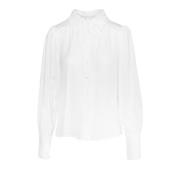 Elegant Vævet Hvid Bluse Top