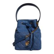 Blå Quiltet Denim Læder Crossbody Taske