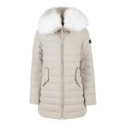 Beige Pels Hætte Puffer Frakke