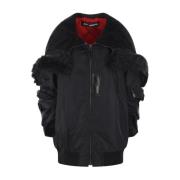 Sort Oversized Bomberjakke med Faux Fur Hood