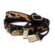 Leopard Print Leather Suspender with Gold Clips