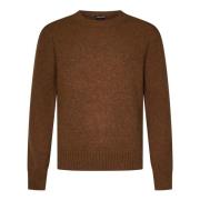 Brun Ribstrikket Crewneck Sweater Alpaca