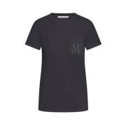 Sort Bomulds T-shirt med Logo Broderi