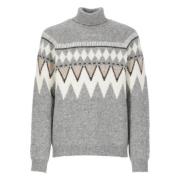 Grå Alpaka Crewneck Jumper med Mønster