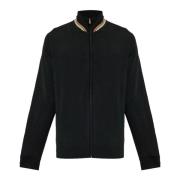 Merino Zip Cardigan Sort Striber Høj hals