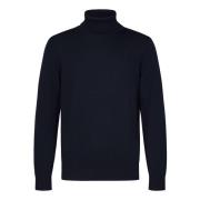 Navy Blue Turtleneck Sweater med Eagle Broderi