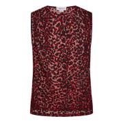 Leopard Motif Rød Ærmeløs Top