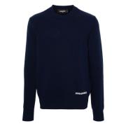 Broderet Uld Blandet Crewneck Sweater