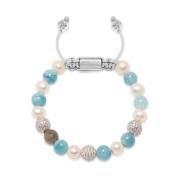 Women's Beaded Bracelet with Aquamarine, Pearl, and Labradorite