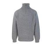 Grå Ribbet Half Zip Sweater