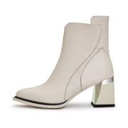 Block Heel Ankle Boots - Off white