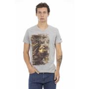 Casual V-Neck T-shirt med Front Print