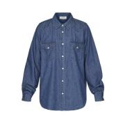 Denim bluse med knaplukning