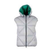 Elegant Grå Puffer Vest med Grønt For