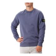 Blå Bomuldsfleece Sweatshirt med Ribbing