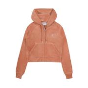 Velour Hoodie med Rhinestone Detalje